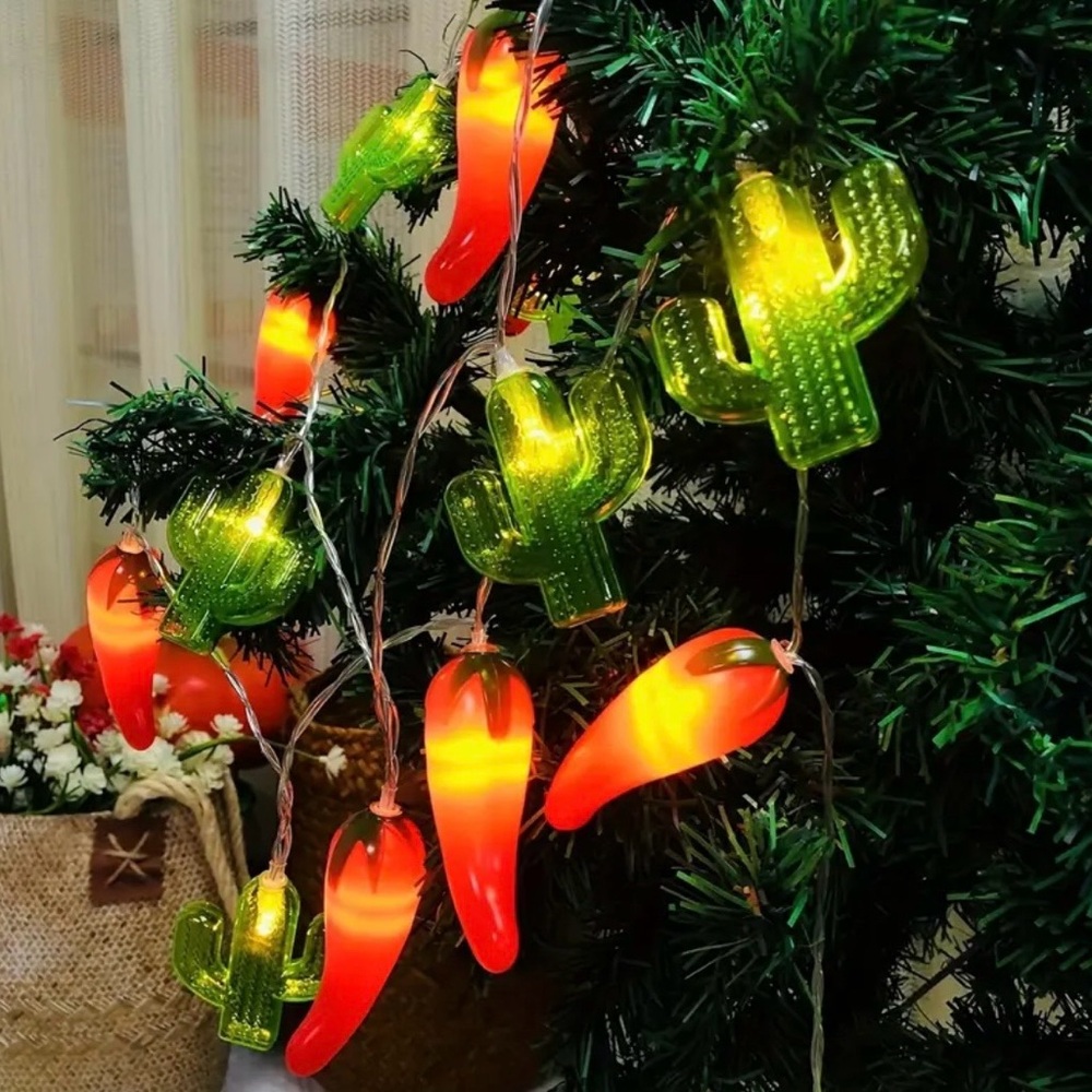 Cactus and Chili Pepper String Lights, NEW